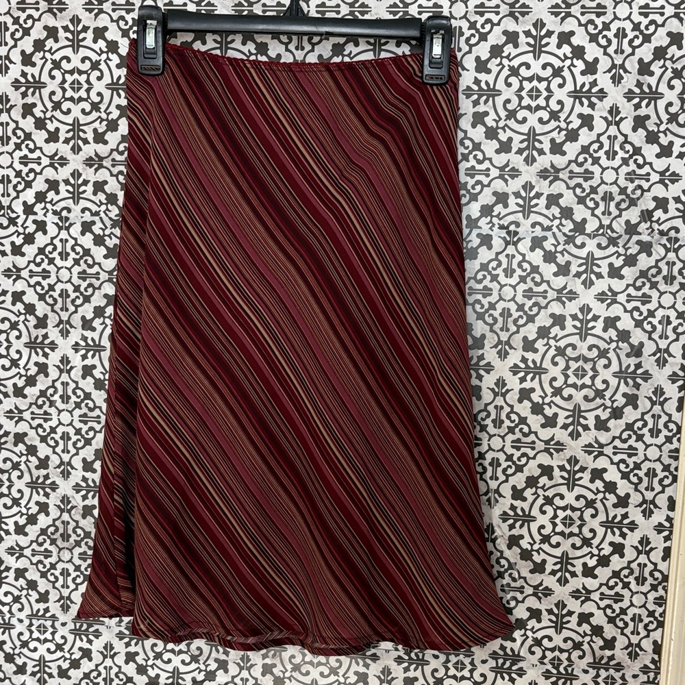 Dress Barn Burgundy and Black Striped A-Line Skirt